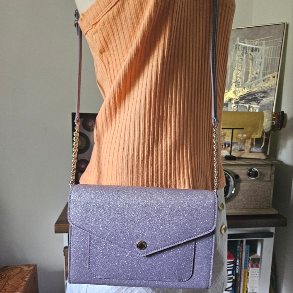 Kate Spade Tinsel Glitter Flap Crossbody / Clutch EUC